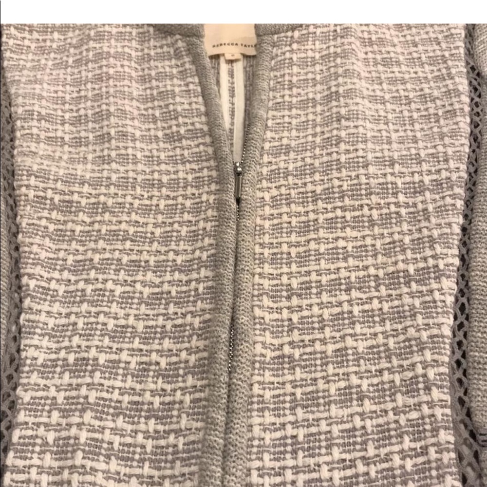 Gray Collarless Stretch Tweed Jacket - image 4